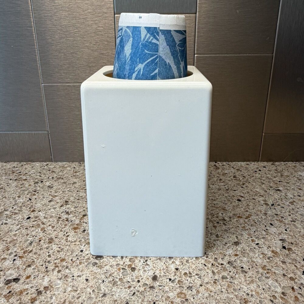 Vintage 80s Square White Plastic Countertop Dixie Paper Cup Dispenser Holder